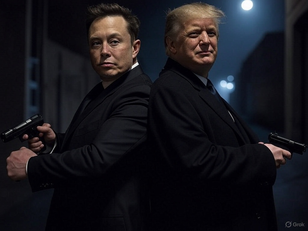 Musk e Trump, imagem gerada pelo Grok.