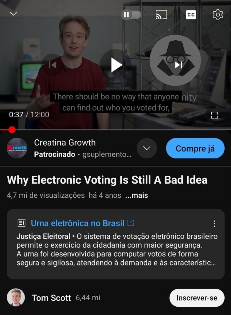 Tarja aplicada no vídeo de Tom Scott.