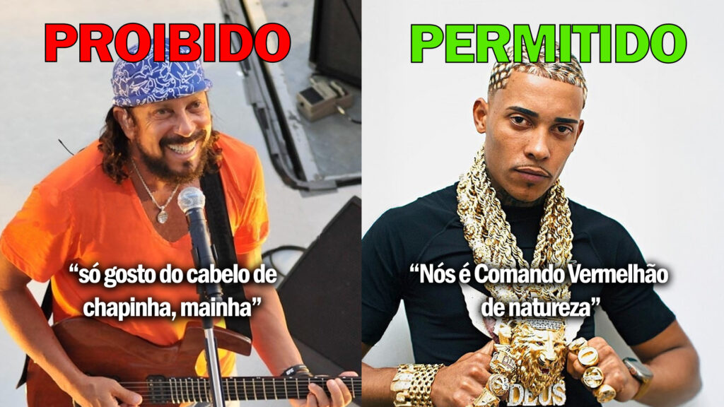 Letra censurada de Bell Marques e letra permitida de MC Poze. Foto: modificada de Flávio Guaraná e Rio 189/Wikimedia Commons.