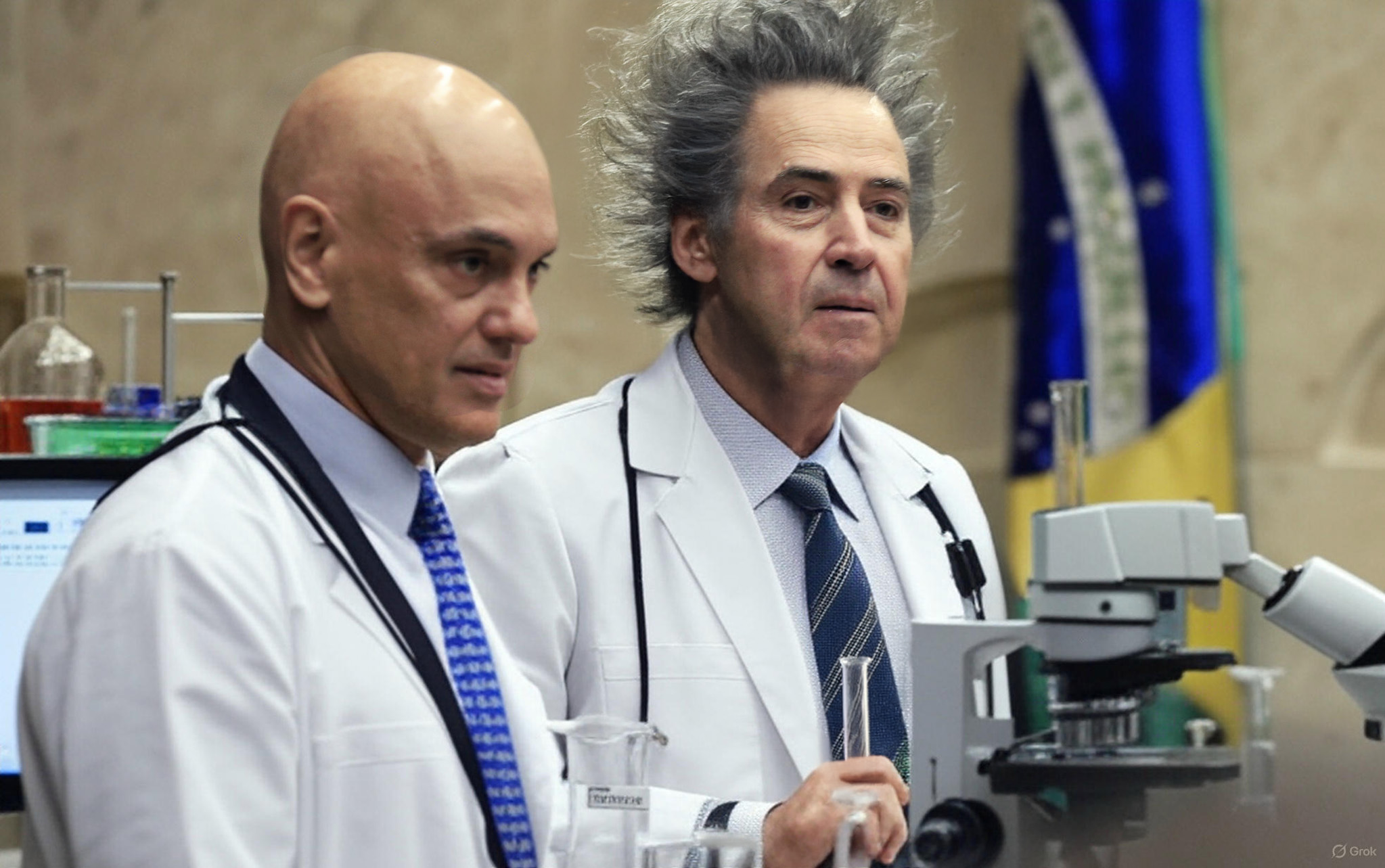 "Cientistas" do STF: Alexandre de Moraes e Luís Roberto Barroso. Foto: modificada de Nelson Jr./STF.