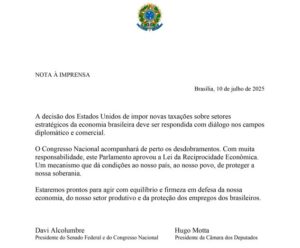 Leia a nota do Congresso sobre as tarifas impostas por Trump