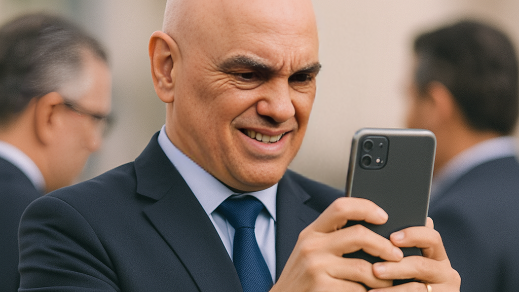 Moraes olhando para celular (imagem gerada por IA)