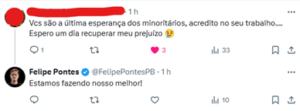 Twitte mostrando como os minoritários acreditam nos investidores ativistas como meios alternativos para auxiliar a gestão das empresas