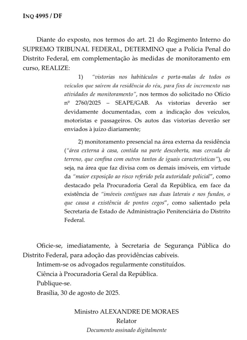 Moraes autoriza revista de veículos e vigilância dentro do terreno de Bolsonaro