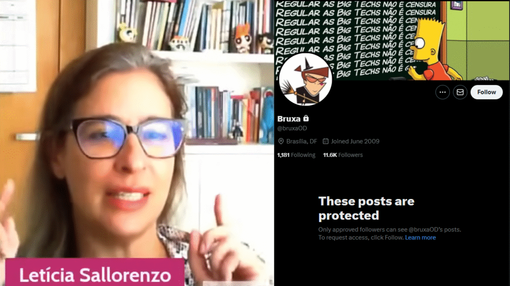 Jornalista Letícia Sallorenzo e seu perfil no X. Foto: Reprodução/YouTube/X