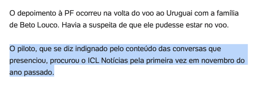 Piloto procurou reportagem em novembro de 2024 e só denunciou à PF agora