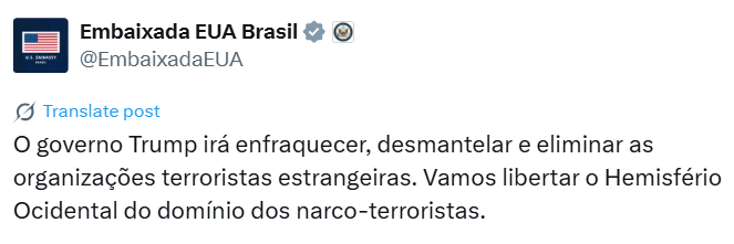 Embaixada dos EUA compartilha mensagem contra Maduro