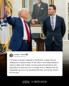 Donald Trump anuncia morte do ativista conservador Charlie Kirk após ser baleado no pescoço