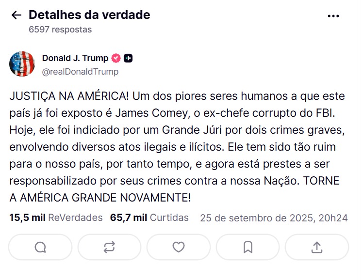 Trump fala sobre Ex-diretor do FBI James Comey