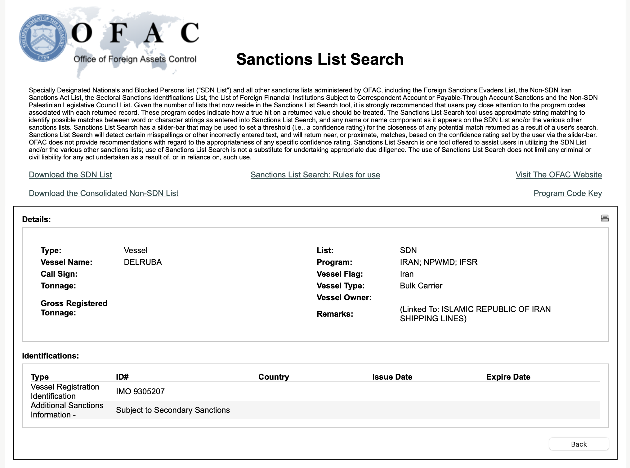 Navio Delruba é sancionado pelo OFAC, dos EUA