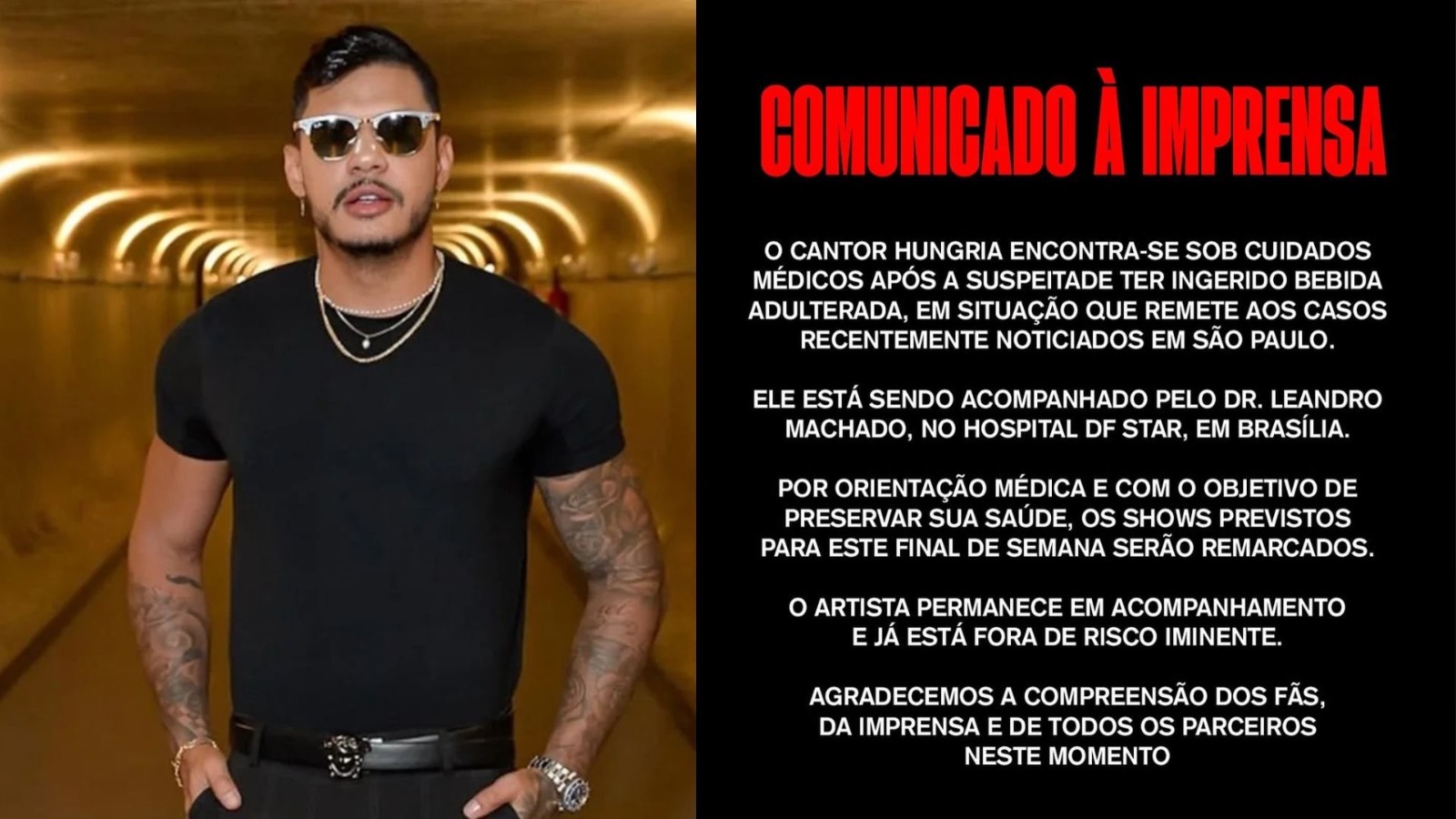 Comunicado divulgado pela família de Hungria aos fãs, através das redes sociais