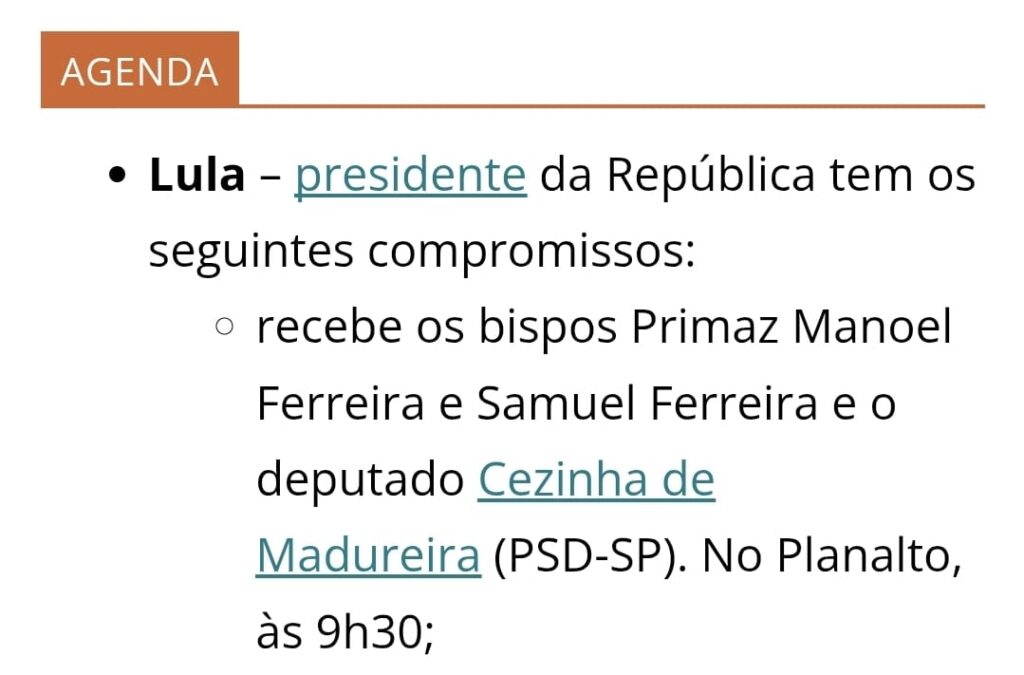 agenda oficial presidente Lula 
