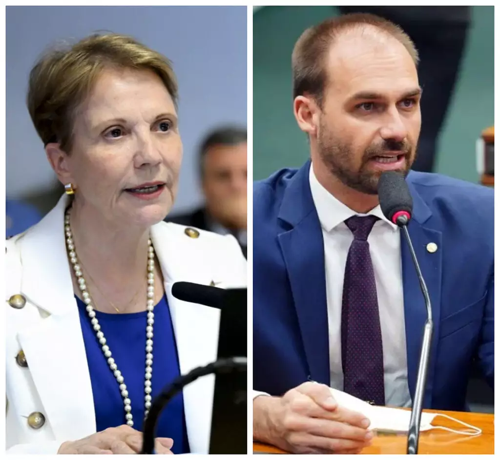 O deputado federal Eduardo Bolsonaro (PL-SP) reagiu às declarações da senadora Tereza Cristina (PP-MS), que citou Tarcísio de Freitas e Ratinho Júnior como os principais nomes da direita para a eleição presidencial de 2026, deixando o filho do ex-presidente Jair Bolsonaro fora da lista. Foto: Divulgação