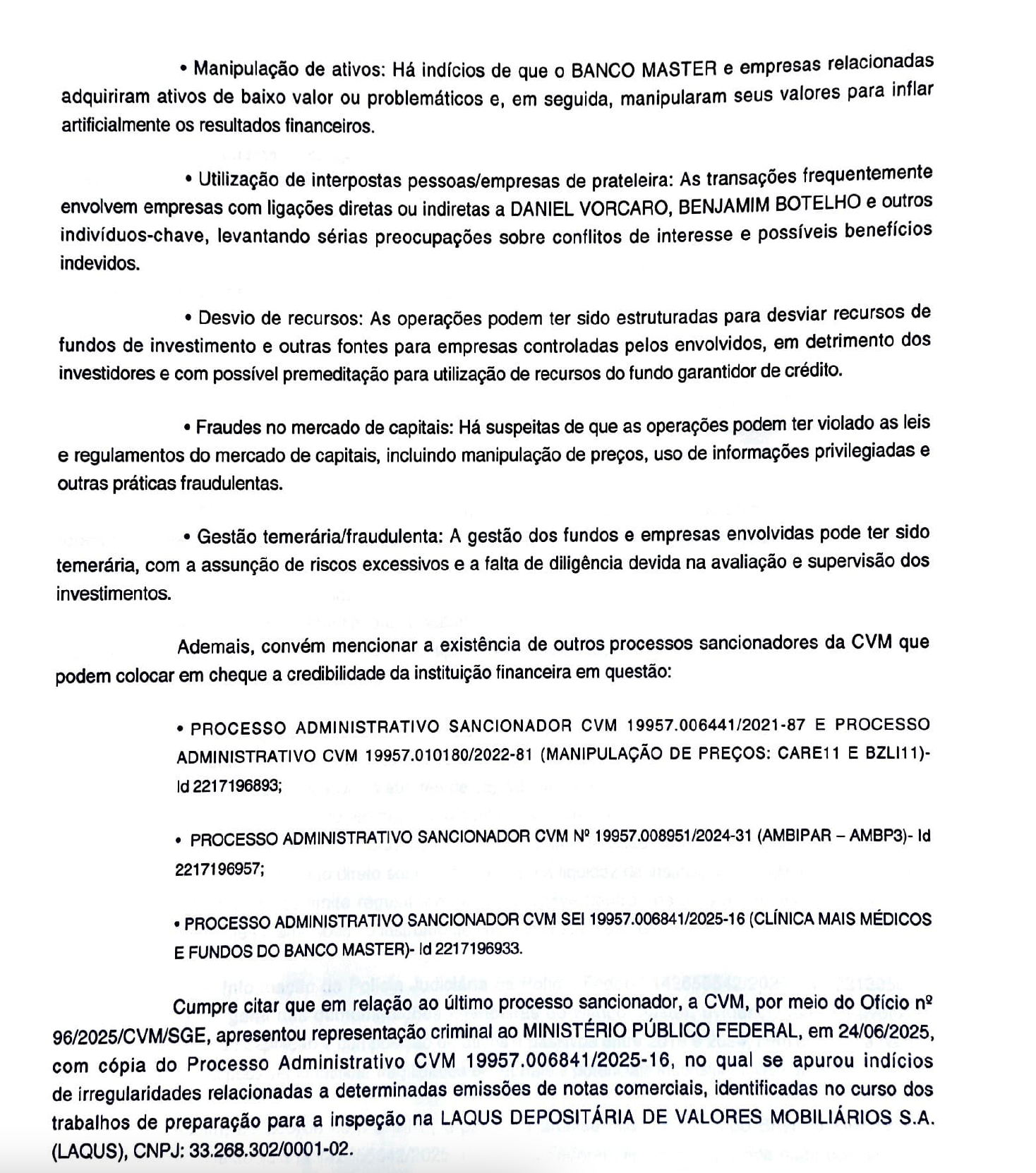 Decisão do juiz Ricardo Leite contra o Banco Master