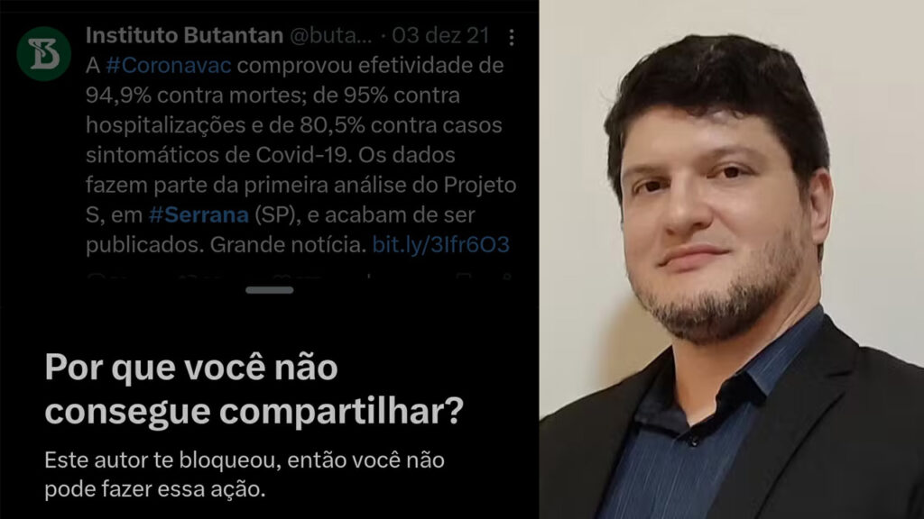 Bloqueio do Instituto Butantan contra Cícero Moraes no X. Foto: Reprodução/Divulgação