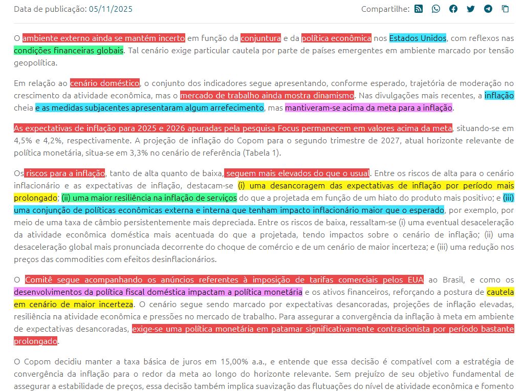 Extrato do comunicado do Copom