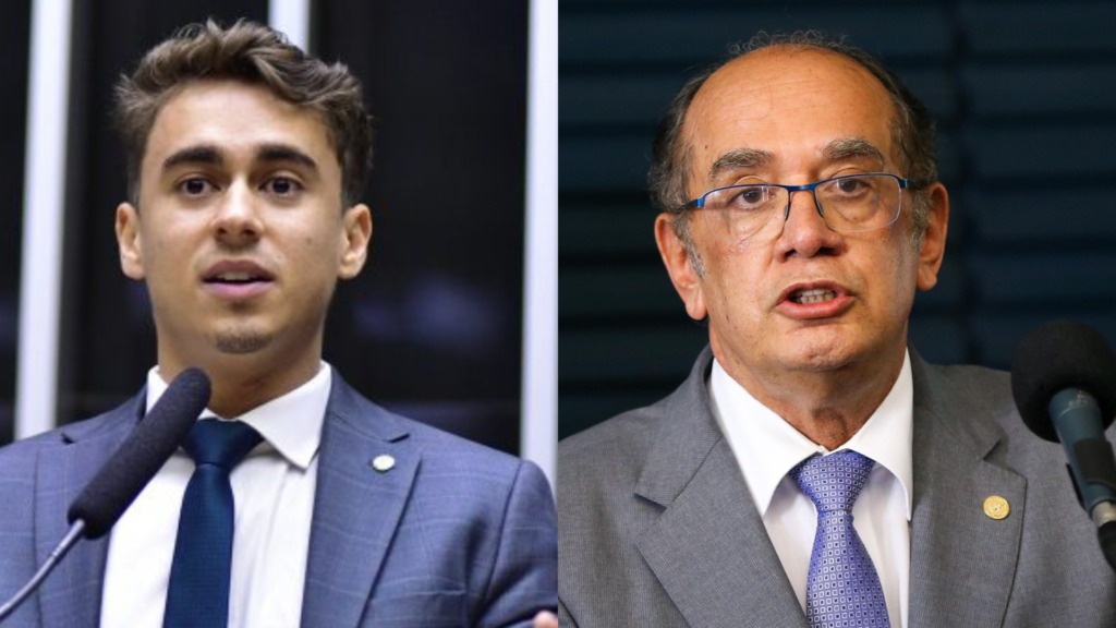 Deputado federal Nikolas Ferreira (PL-MG) e o ministro Gilmar Mendes Foto: Reprodução