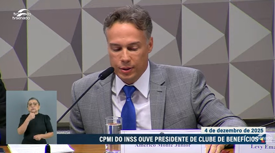O presidente do Amar Brasil Clube de Benefícios, Américo Monte Júnior, permaneceu em silêncio na maior parte do depoimento