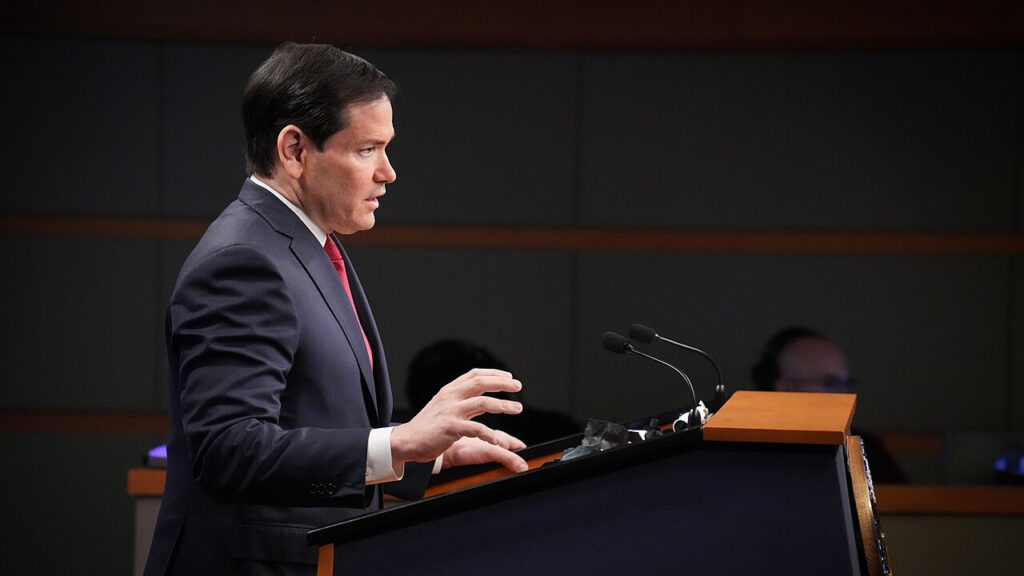 Marco Rubio, secretário de Estado dos EUA, em coletiva de imprensa de 19 de dezembro de 2025. Foto: U.S. Department of State