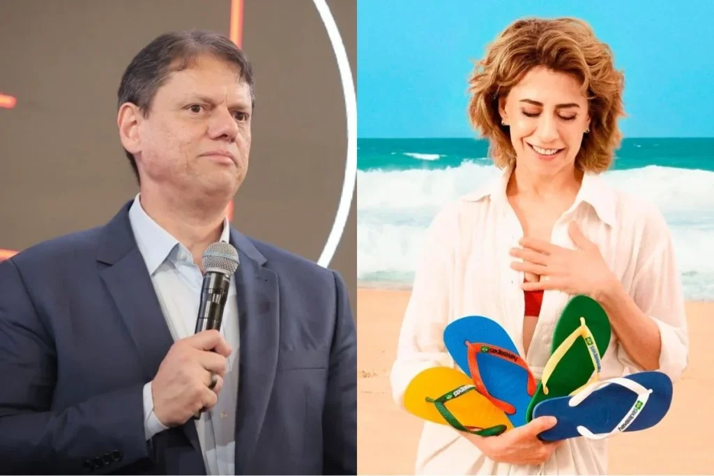 Tarcísio de Freitas ironiza campanha da Havaianas ao falar em “pé direito” durante evento oficial em São Paulo