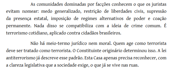 PL Antifacção: Viana propõe emenda para equiparar facções a terroristas