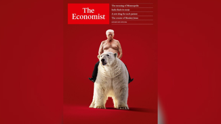 Em referência a Putin, The Economist coloca Trump montado em urso polar na capa