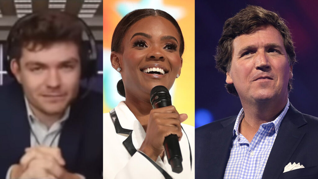 Influenciadores de opiniões consideradas extremas como Nick Fuentes, Candace Owens e Tucker Carlson são tratados mais como entretenimento do que como fonte de informação por seus próprios públicos, aponta pesquisador. Foto: Modern-Day Debate, Gage Skidmore/Wikimedia Commons.