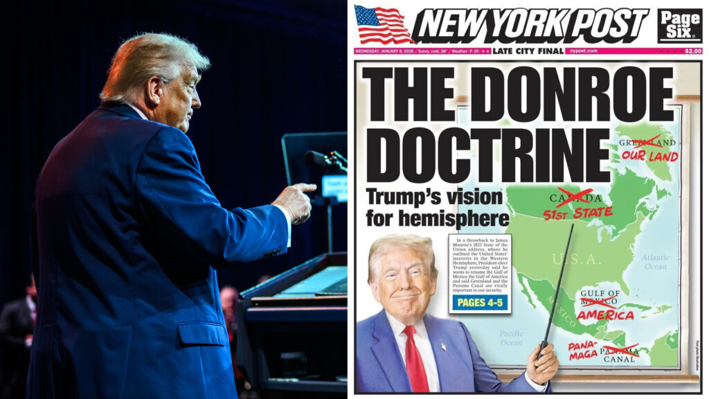 Jornal compara Trump a arquiteto da "doutrina Monroe" no século XIX, que defendia "a América para os americanos". Fotos: The White House e Divulgação/New York Post