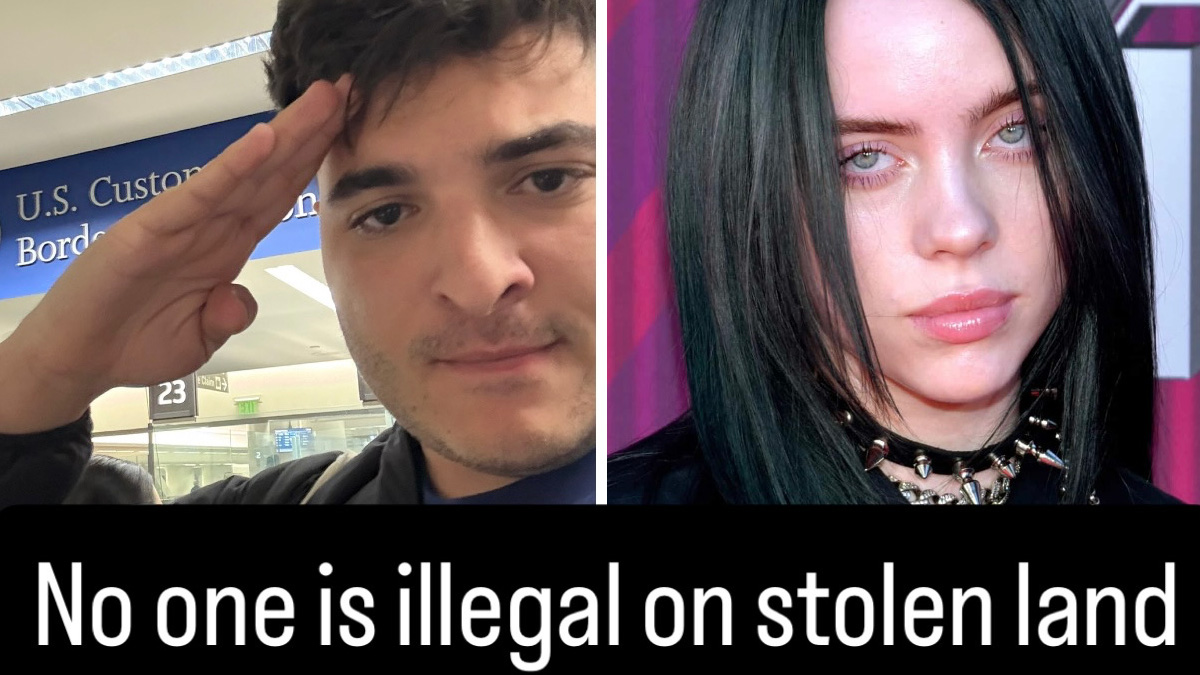 Drew Pavlou e Billie Eilish. Foto: Reprodução/GiveSendGo