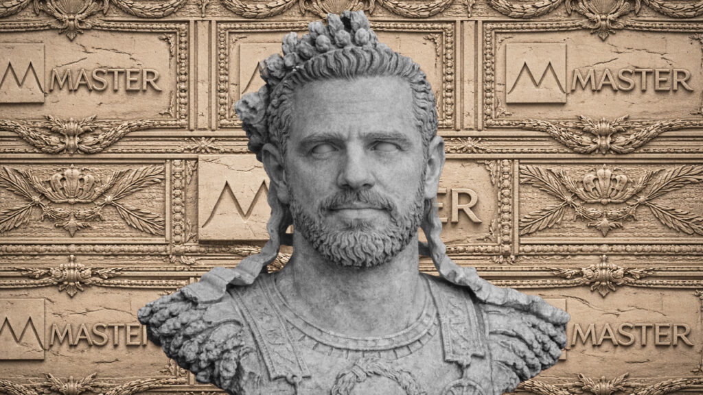 Imagem gerada por IA de Vorcaro como estátua romana.