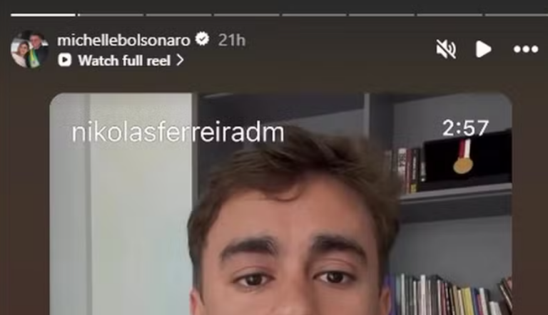 Michelle publica vídeo de Nikolas após críticas de Eduardo
