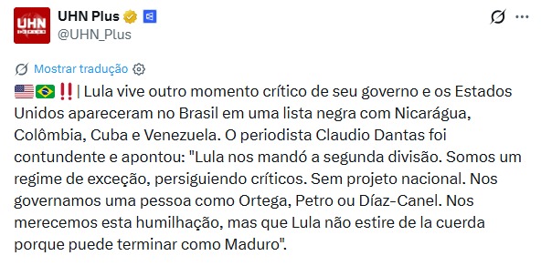 Site espanhol repercute fala de Dantas sobre crise entre Trump e Lula
