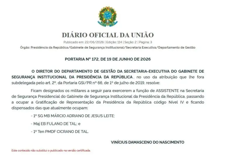 GSI publica portaria com “Fulano” e “Cicrano”