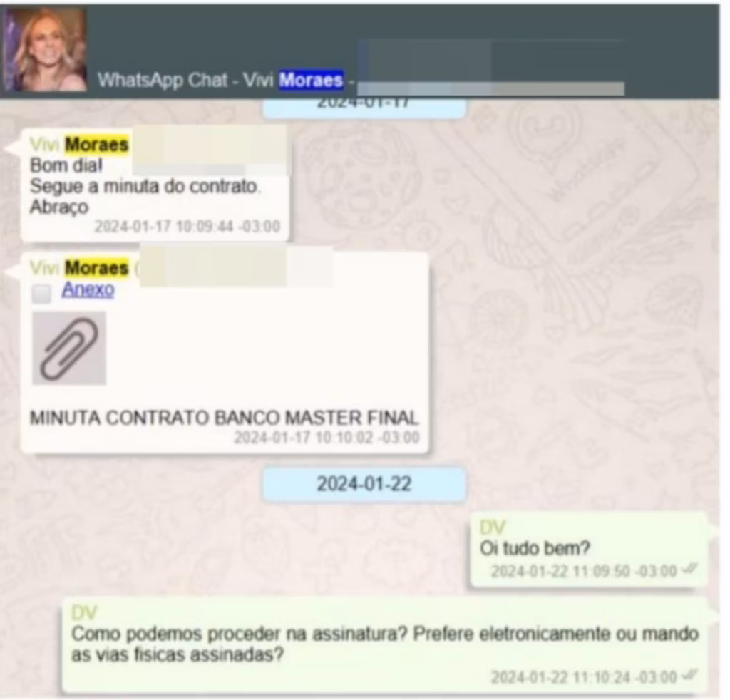 Viviane enviou contrato de R$ 129 mi diretamente a Vorcaro